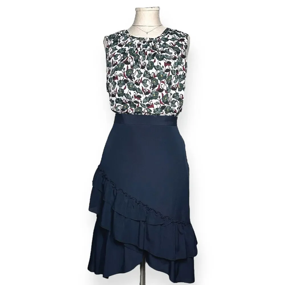CLUB MONACO Hespe Skirt Tiered Ruffle A-Line Asymmetric Handkerchief Hem Blue 4